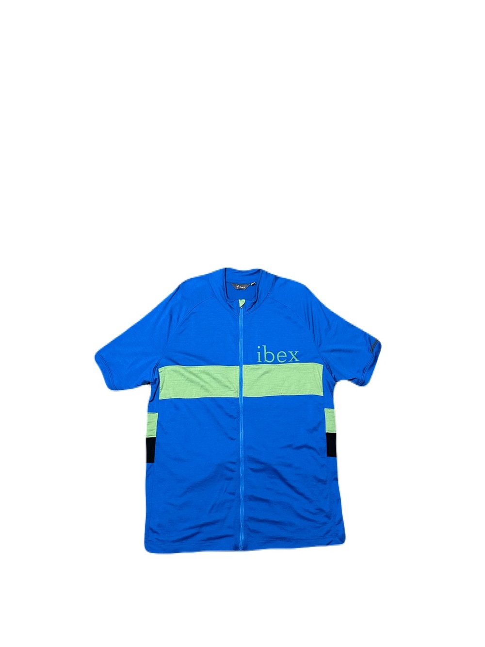 Ibex Cycling Jersey Mens Large Blue Green Full Zip Short Sleeve Merino Wool
